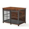 Furniture dog crate sliding iron door dog crate with mat. (Rustic Brown,43.7''W x 30''D x 33.7''H).